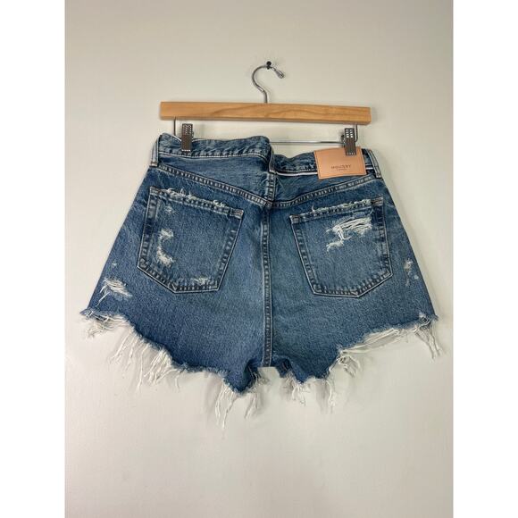 NEW Moussy Vintage Distressed Frayed Hem Whisker Faded Walworth Shorts Blue - Picture 5 of 7
